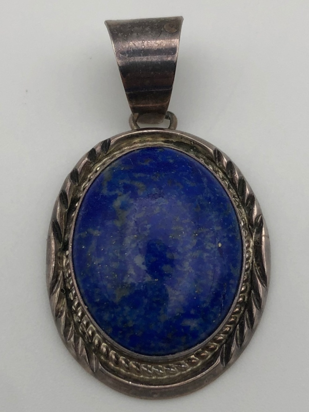 Vintage Sterling Silver Blue Lapis Stone Pendant Signed JJ Southwest Style 13.9g